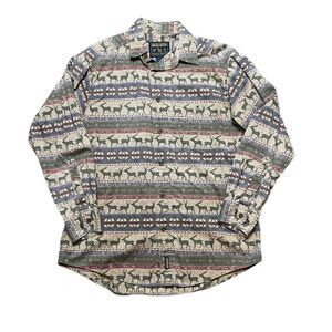 WOOLRICH Deer Elk Patterned Long Sleeve Shirt Size Large